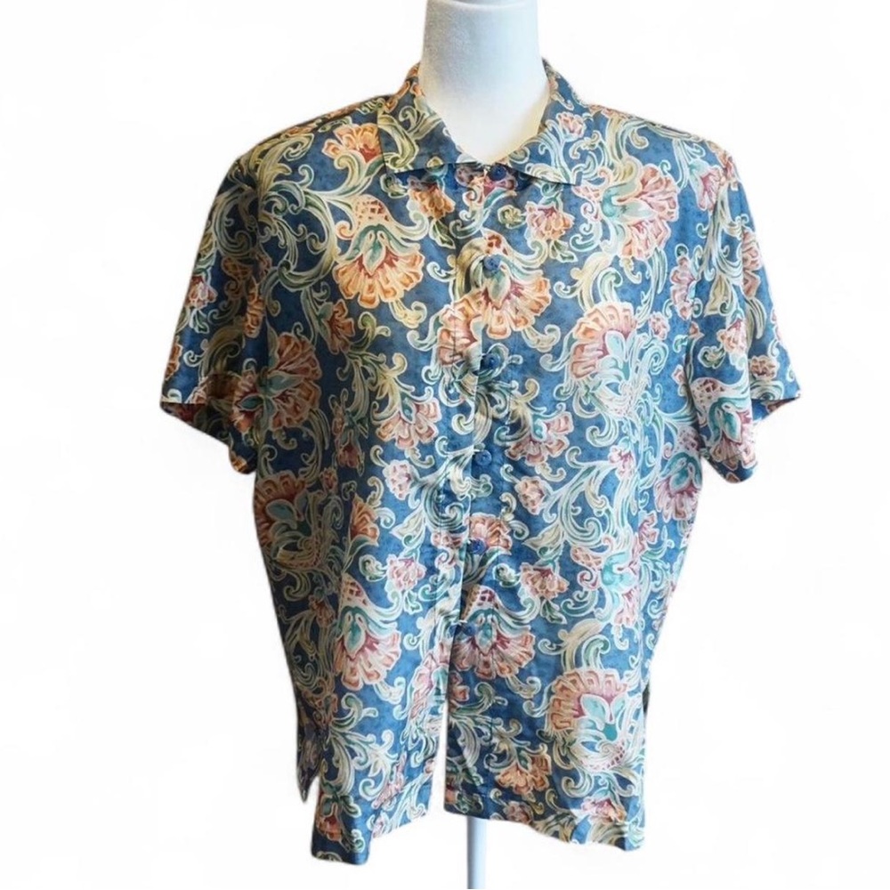 💚 VINTAGE STUNT Petite 100% Silk Floral Top (PL)